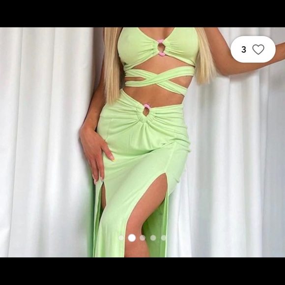 WHITE FOX read my mind maxi skirt 2PC SET green white fox crop top set M - Picture 16 of 17